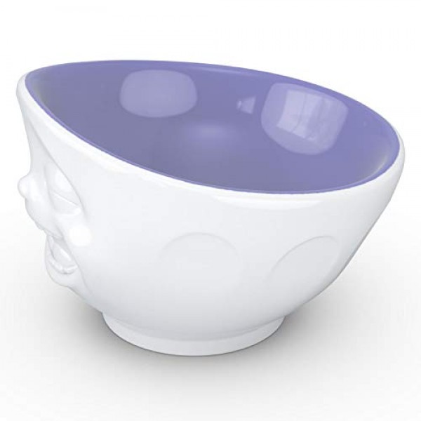 FIFTYEIGHT PRODUCTS TASSEN 도자기 그릇, 웃는 얼굴 에디션, 16oz. 겉은 흰색, 속은 라벤더색 (싱글그릇)
