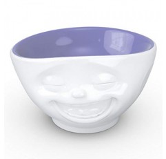 FIFTYEIGHT PRODUCTS TASSEN 도자기 그릇, 웃는 얼굴 에디션, 16oz. 겉은 흰색, 속은 라벤더색 (싱글그릇)