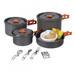 REDCAMP 11/12/22 PCS 캠핑 조리기구 메스 키트, 800ml (28oz) 배낭 캠핑 냄비 + 팬 세트, 하이킹, 피크닉 및 캠핑을 위한 가볍고 컴팩트한 조리기구, 레드