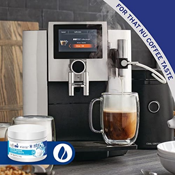 카페누 | 커피 머신 클리너 정제 | 100 x 0.03온스 정제 | 100잔마다 사용되는 커피머신 세척제 | 자동, 필터 및 에스프레소 머신 청소 정제 | 스케일 제거와 함께 사용