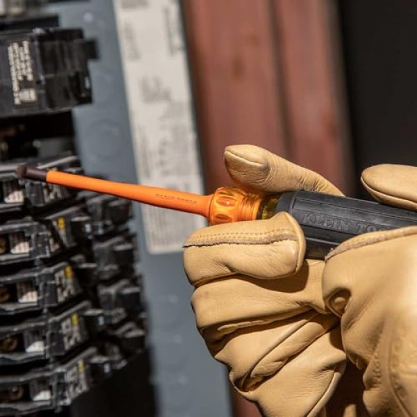 Klein Tools 6956INS 절연 드라이버, 1000V 슬림 프로파일 팁, 6인치 생크가 있는 No.1 십자형, 쿠션 그립 핸들