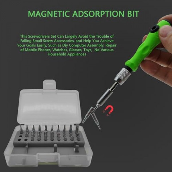 소형 스크루드라이버 세트, 미니 자기 정밀 스크루드라이버 비트 세트 30개(별, Y, Torx, 삼각형, 필립스, 슬롯형, U, 육각 머리) 안경 노트북 전화 시계 장난감용 수리 도