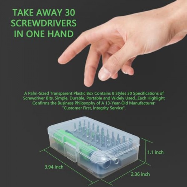 소형 스크루드라이버 세트, 미니 자기 정밀 스크루드라이버 비트 세트 30개(별, Y, Torx, 삼각형, 필립스, 슬롯형, U, 육각 머리) 안경 노트북 전화 시계 장난감용 수리 도