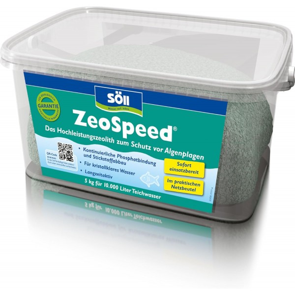 Söll 58020 ZeoSpeed ​​​​고성능 제올라이트 해조류로부터 보호 5kg - 연못 수영 연못에서 지속적인 인산염 결합 및 질소 감소를 위해 즉시 사용 가능한 제올라이트 2.5 