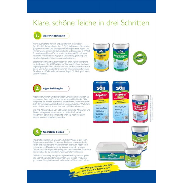 Söll 58020 ZeoSpeed ​​​​고성능 제올라이트 해조류로부터 보호 5kg - 연못 수영 연못에서 지속적인 인산염 결합 및 질소 감소를 위해 즉시 사용 가능한 제올라이트 2.5 