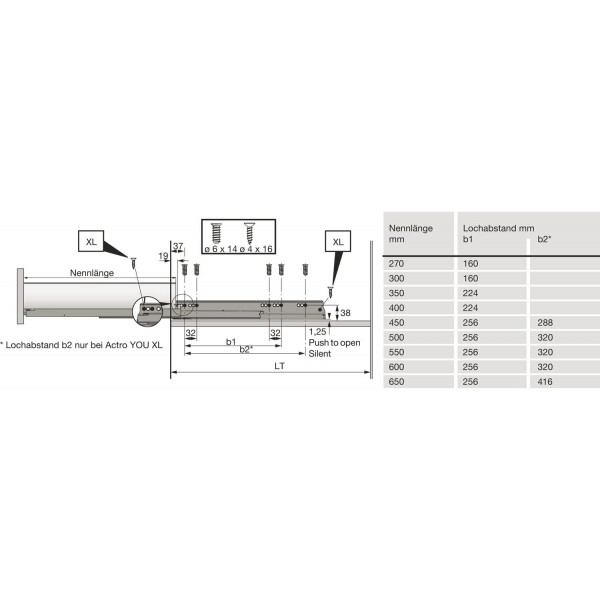Hettich 서랍 측면 AvanTech YOU 세트, 높이 187mm, NL 600mm, 앤트러사이트, 좌우