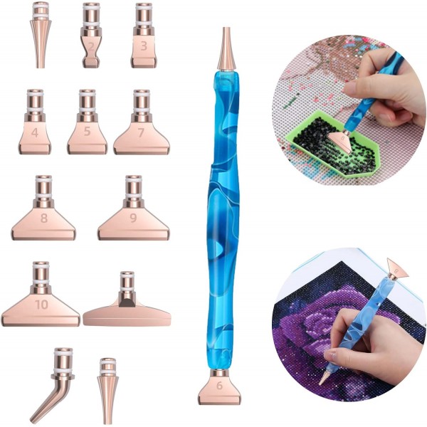 CDIYTOOL 13 Pcs 다이아몬드 브러시 금속 팁 DIY 다이아몬드 페인팅 금속 펜 팁 다른 스타일 배치 팁 5D 다이아몬드 페인팅 용품 교체 펜 헤드(로즈 골드)