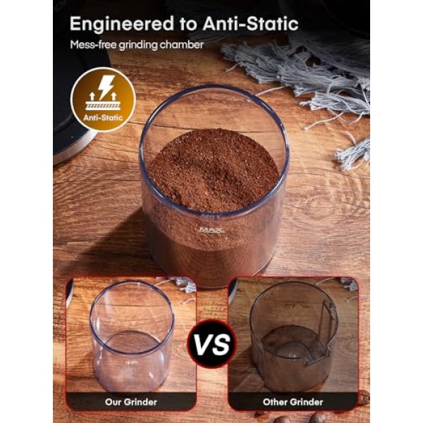 정전기 방지 원추형 버 커피 그라인더 FOHERE 조정 가능한 버 밀, 35가지 정밀 분쇄 설정, 2-12 컵 선택 타이머, 에스프레소, 드립 커피, 프렌치 프레스, 블랙