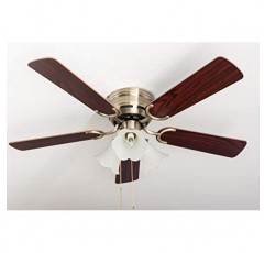 Pepeo - Kisa 천장형 선풍기(조명 포함) | 로즈와 호두나무 소재의 양면 블레이드가 있는 황동 풀 스위치가 있는 팬, 직경 105cm. (색상: 브라스, 로즈우드/월넛)