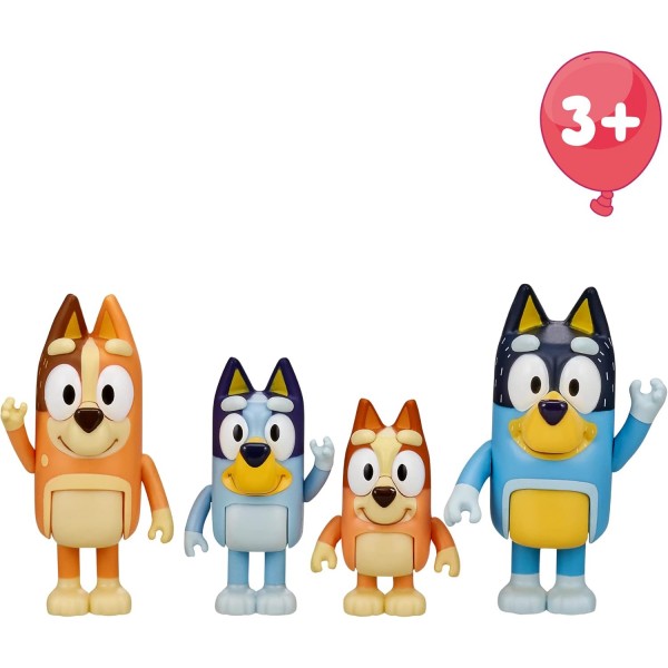 Giochi Preziosi Bluey 패밀리 팩, 피규어 4개, Bingo, Bluey, Mama Chilli 및 Papa Bandit, TV에서 본 대로, 3세 이상 어린이용, BLY01100, 멀티 컬러