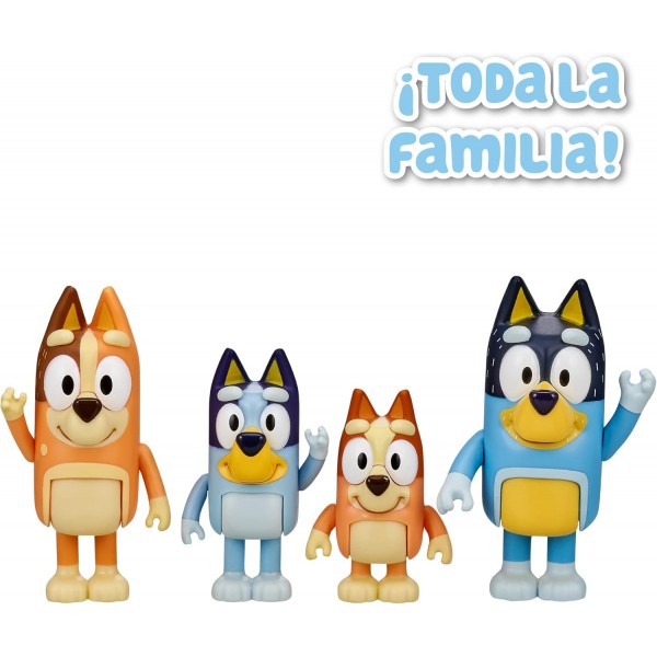 Giochi Preziosi Bluey 패밀리 팩, 피규어 4개, Bingo, Bluey, Mama Chilli 및 Papa Bandit, TV에서 본 대로, 3세 이상 어린이용, BLY01100, 멀티 컬러