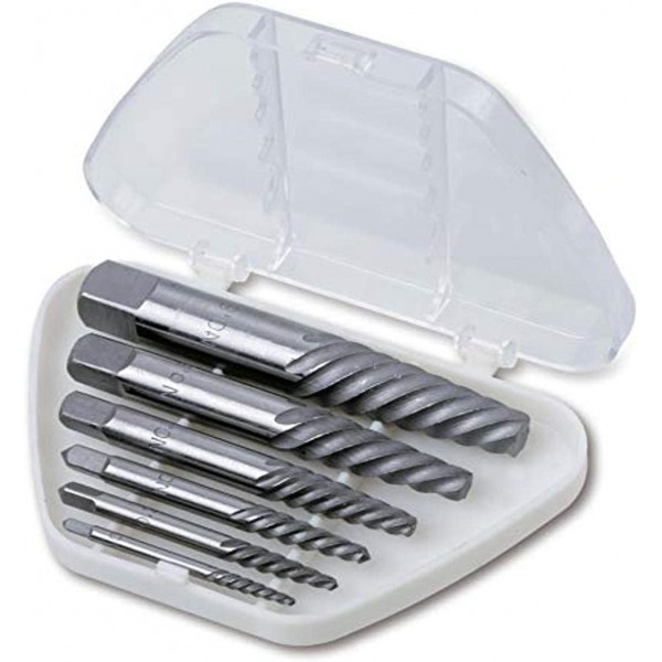 Beta 1430/S6 나사 추출기 세트(깨진 나사 및 볼트 제거용 강철 도구 6개, 고품질 재료) 흰색/은색