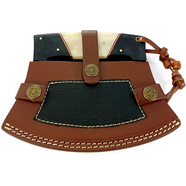 Damascus Steel alaskan Ulu Knife - 가죽 칼집으로 절단 본딩 슬라이싱 절단용 고정 블레이드 나이프. SM149