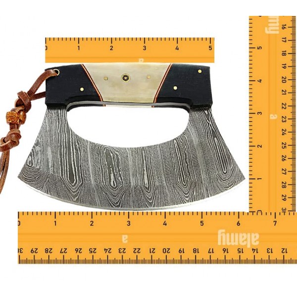 Damascus Steel alaskan Ulu Knife - 가죽 칼집으로 절단 본딩 슬라이싱 절단용 고정 블레이드 나이프. SM149