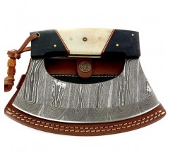 Damascus Steel alaskan Ulu Knife - 가죽 칼집으로 절단 본딩 슬라이싱 절단용 고정 블레이드 나이프. SM149