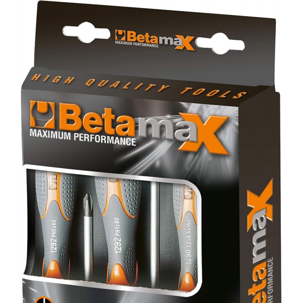 Beta 1293/D8 스크루드라이버 세트, 스크루드라이버 세트(공구 세트 8종, 그립 포함, 홈 5개 및 Phillips 3개, 내구성이 뛰어난 공구, 무게: 728g), 회색/주황색