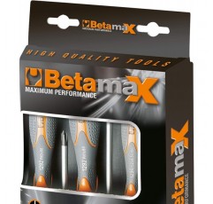 Beta 1293/D8 스크루드라이버 세트, 스크루드라이버 세트(공구 세트 8종, 그립 포함, 홈 5개 및 Phillips 3개, 내구성이 뛰어난 공구, 무게: 728g), 회색/주황색