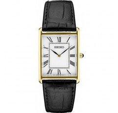 세이코 스퀘어 골드 블랙 가죽 남성용 시계 SWR052