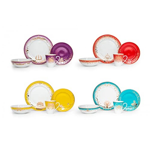 디즈니 악당 16피스 ​​세라믹 식기 세트, 말레피센트, 이블 퀸, 자파, 우르술라, 멀티컬러