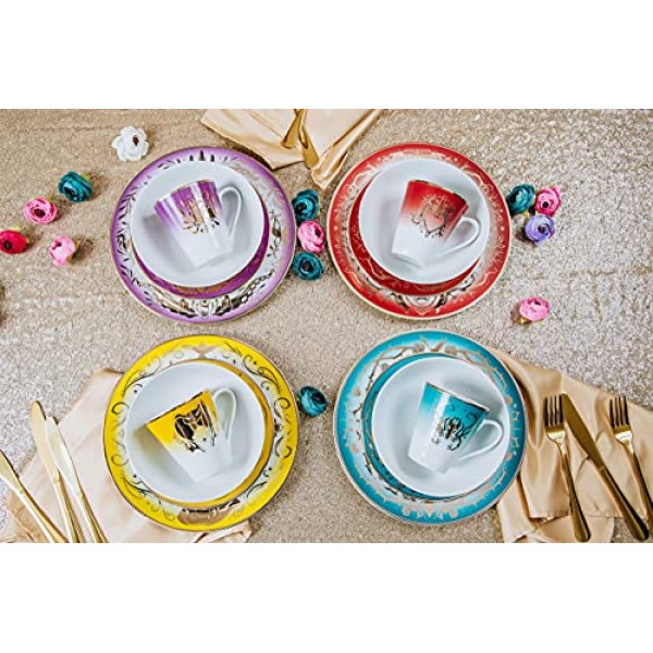 디즈니 악당 16피스 ​​세라믹 식기 세트, 말레피센트, 이블 퀸, 자파, 우르술라, 멀티컬러