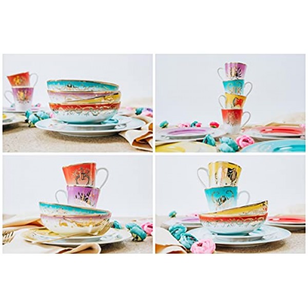 디즈니 악당 16피스 ​​세라믹 식기 세트, 말레피센트, 이블 퀸, 자파, 우르술라, 멀티컬러