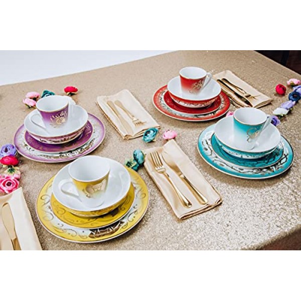 디즈니 악당 16피스 ​​세라믹 식기 세트, 말레피센트, 이블 퀸, 자파, 우르술라, 멀티컬러