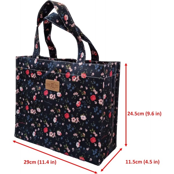 SturdyFoot 작은 책가방 도시락 토트백 쇼핑백 체육관 가방 오일클로 토트백 방수 PVC 코팅 토트백 - 데이지 데이지 B