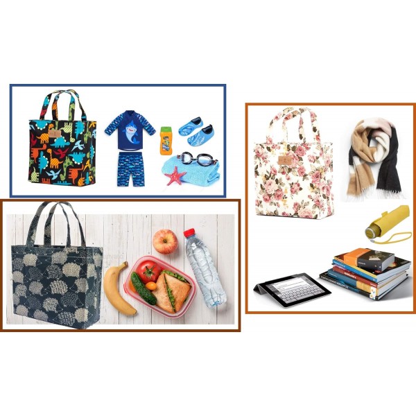 SturdyFoot 작은 책가방 도시락 토트백 쇼핑백 체육관 가방 오일클로 토트백 방수 PVC 코팅 토트백 - 데이지 데이지 B