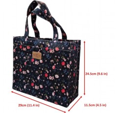 SturdyFoot 작은 책가방 도시락 토트백 쇼핑백 체육관 가방 오일클로 토트백 방수 PVC 코팅 토트백 - 데이지 데이지 B