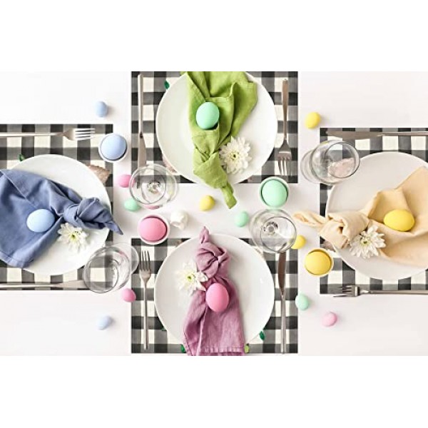 부활절 플레이스매트 4개 세트, 꽃 계란이 있는 버팔로 격자 무늬 토끼 ​​귀 내열성 장소 매트, 농가 주방 다이닝 휴일 파티를 위한 계절 테이블 장식 12x18인치