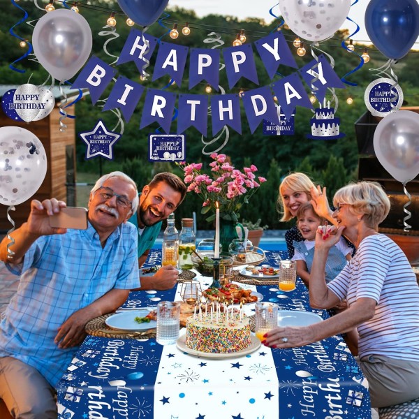 생일 장식 남자 여자 네이비 블루와 실버, 생일 축하 화환 풍선 대형 식탁보 소년 소녀를위한 생일 축하 장식 18th 30th 40th 50th 60th 생일 장식 블루 실버
