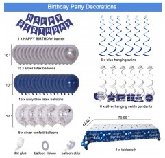 생일 장식 남자 여자 네이비 블루와 실버, 생일 축하 화환 풍선 대형 식탁보 소년 소녀를위한 생일 축하 장식 18th 30th 40th 50th 60th 생일 장식 블루 실버