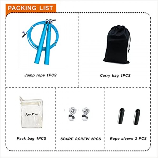 스피드 줄넘기 - 360° 회전 볼 베어링 - 조절 가능한 강철 코팅 로프 - 알루미늄 건너뛰기 방지 핸들 - 피트니스 훈련 복싱 스포츠 운동 - 어린이 및 성인에게 적합