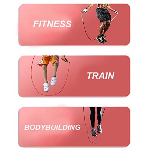 스피드 줄넘기 - 360° 회전 볼 베어링 - 조절 가능한 강철 코팅 로프 - 알루미늄 건너뛰기 방지 핸들 - 피트니스 훈련 복싱 스포츠 운동 - 어린이 및 성인에게 적합