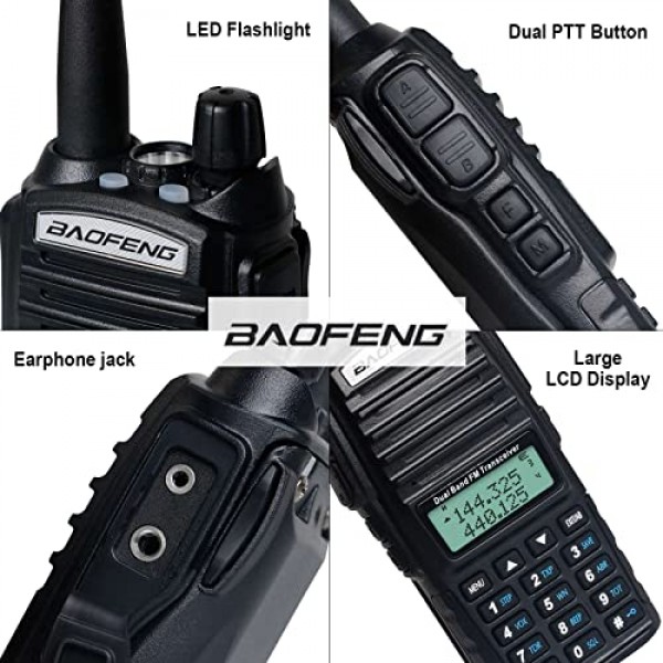 BaoFeng UV-82 고출력 BaoFeng 라디오 햄 라디오 핸드헬드 워키토키, 이어피스, 추가 2800mAh 배터리 핸드 스피커 마이크 및 프로그래밍 케이블 전체 키트(1팩-검은색)