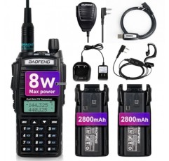 BaoFeng UV-82 고출력 BaoFeng 라디오 햄 라디오 핸드헬드 워키토키, 이어피스, 추가 2800mAh 배터리 핸드 스피커 마이크 및 프로그래밍 케이블 전체 키트(1팩-검은색)