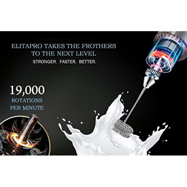 ELITAPRO 초고속 19,000RPM, 우유 거품기 더블 거품기, 빠른 준비를 위한 독특한 분리형 계란 비터 및 스탠드(목재)