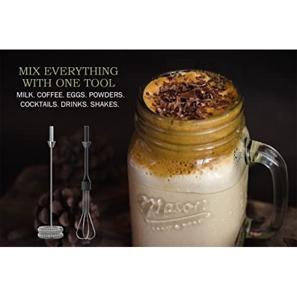 ELITAPRO 초고속 19,000RPM, 우유 거품기 더블 거품기, 빠른 준비를 위한 독특한 분리형 계란 비터 및 스탠드(목재)