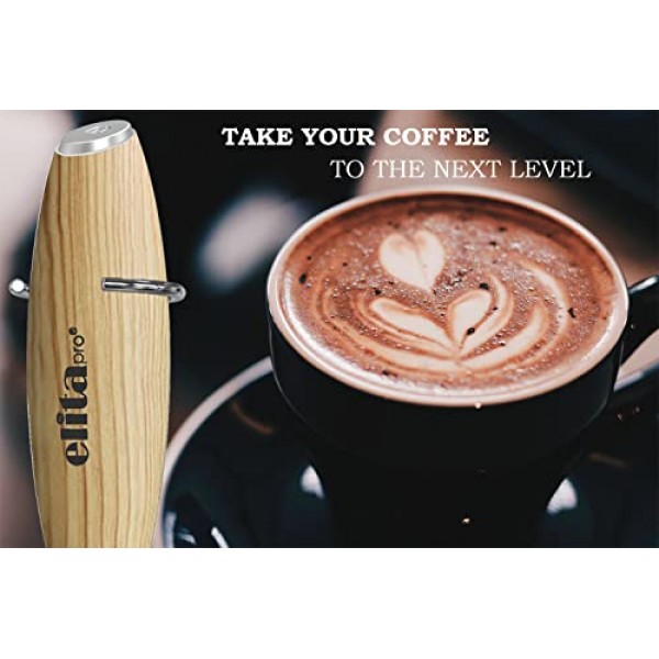 ELITAPRO 초고속 19,000RPM, 우유 거품기 더블 거품기, 빠른 준비를 위한 독특한 분리형 계란 비터 및 스탠드(목재)