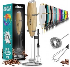 ELITAPRO 초고속 19,000RPM, 우유 거품기 더블 거품기, 빠른 준비를 위한 독특한 분리형 계란 비터 및 스탠드(목재)