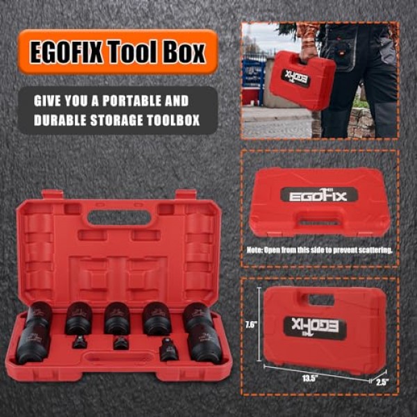 1/2 드라이브 딥 임팩트 소켓 세트, 10피스 스핀들 액슬 너트 소켓 세트 CR-MO 6포인트 30,31,32,33,34,35,36mm 미터법 소켓, 3/8 - 1/2 소켓 포함 어댑터 세트 유니버설 조인트 소