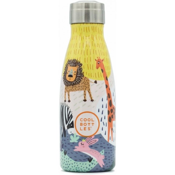 Cool Bottles - 스테인리스 스틸로 만든 음료수 병 - 260ml - Savannah Kingdom - 23.5 x 7cm - 어린이용 음료수 병 - 차가운 음료 24시간 및 뜨거운 음료 12시간 - BPA 프리 병 - 이중벽
