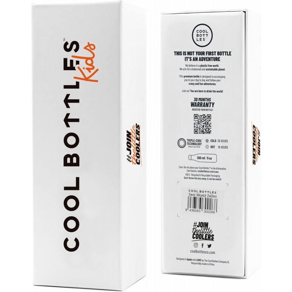 Cool Bottles - 스테인리스 스틸로 만든 음료수 병 - 260ml - Savannah Kingdom - 23.5 x 7cm - 어린이용 음료수 병 - 차가운 음료 24시간 및 뜨거운 음료 12시간 - BPA 프리 병 - 이중벽