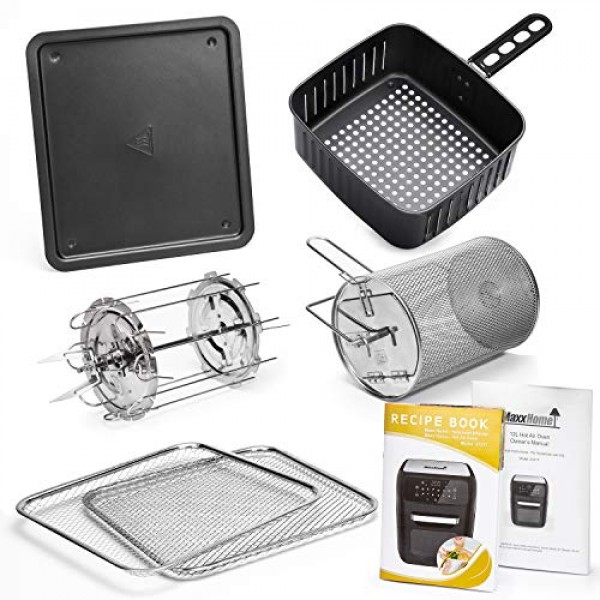 MaxxHome XXL 핫 에어 프라이어 - 핫 에어 프라이어 에어 프라이어 - 에어프라이어 XXL - 디지털 디스플레이가 포함된 에어프라이어 - 1600W + 액세서리 및 요리책