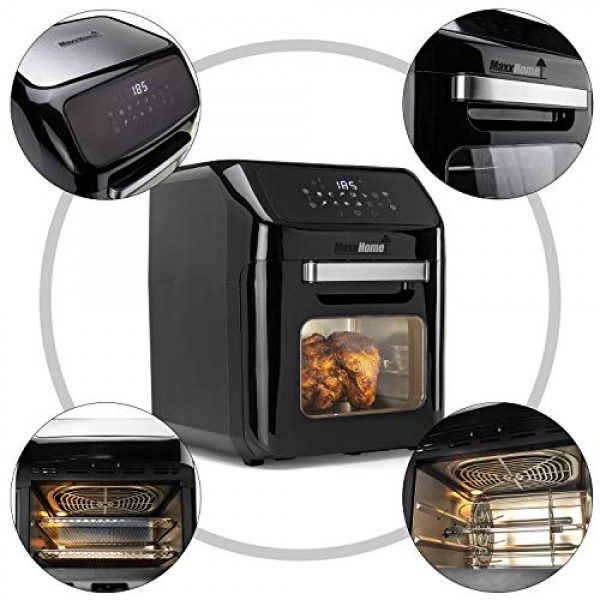 MaxxHome XXL 핫 에어 프라이어 - 핫 에어 프라이어 에어 프라이어 - 에어프라이어 XXL - 디지털 디스플레이가 포함된 에어프라이어 - 1600W + 액세서리 및 요리책