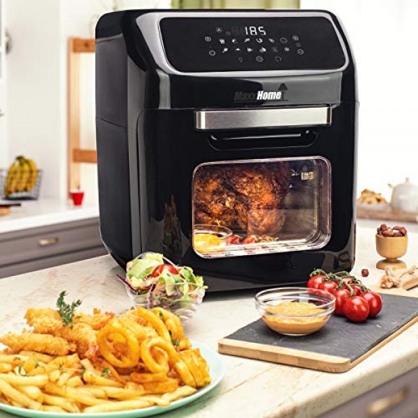 MaxxHome XXL 핫 에어 프라이어 - 핫 에어 프라이어 에어 프라이어 - 에어프라이어 XXL - 디지털 디스플레이가 포함된 에어프라이어 - 1600W + 액세서리 및 요리책
