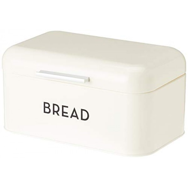 Now는 경첩이 달린 뚜껑이 달린 금속 빵통을 아이보리색으로 디자인합니다(12 x 7x 6.5인치).