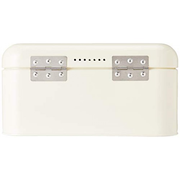 Now는 경첩이 달린 뚜껑이 달린 금속 빵통을 아이보리색으로 디자인합니다(12 x 7x 6.5인치).