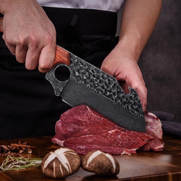 JASON 식칼 손으로 단조 셰프 나이프와 미늘 디자인 날카로운 고기 칼 그릴 칼 바이킹 칼 야외 칼 부엌 캠핑 바베큐 파티 등