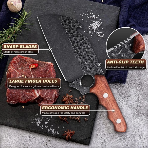 JASON 식칼 손으로 단조 셰프 나이프와 미늘 디자인 날카로운 고기 칼 그릴 칼 바이킹 칼 야외 칼 부엌 캠핑 바베큐 파티 등